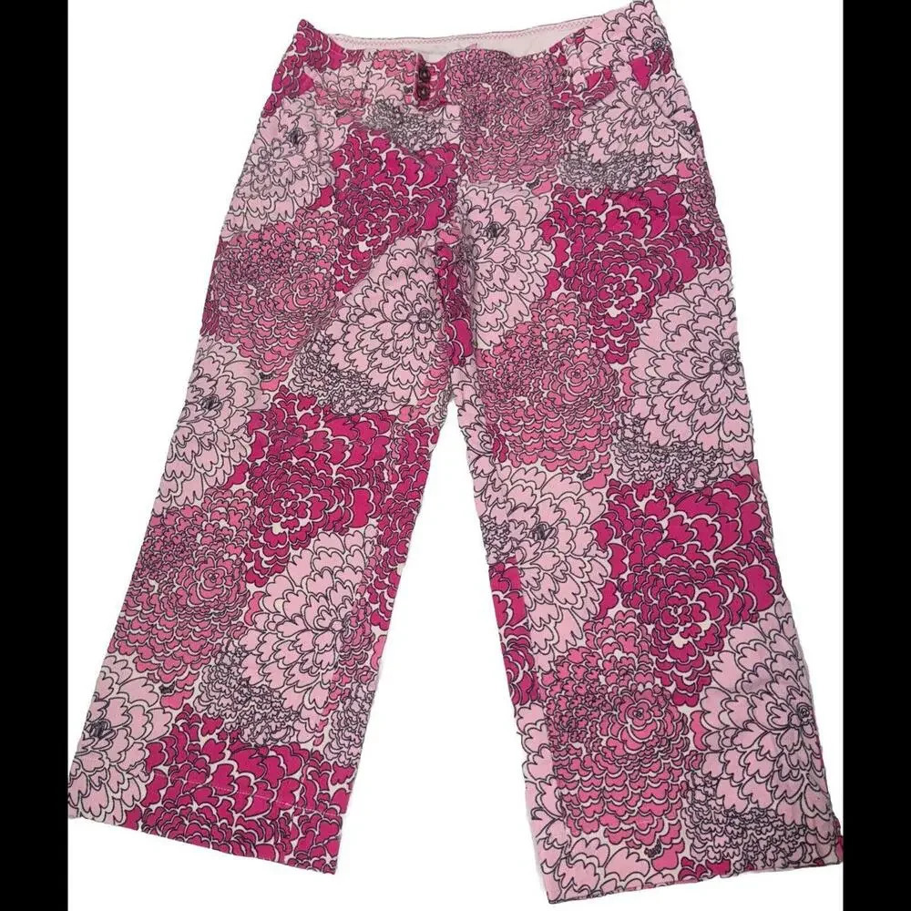Lilly Pulitzer Vintage Preppy Designer Printed Corduroy Palm Beach Pants Size 6